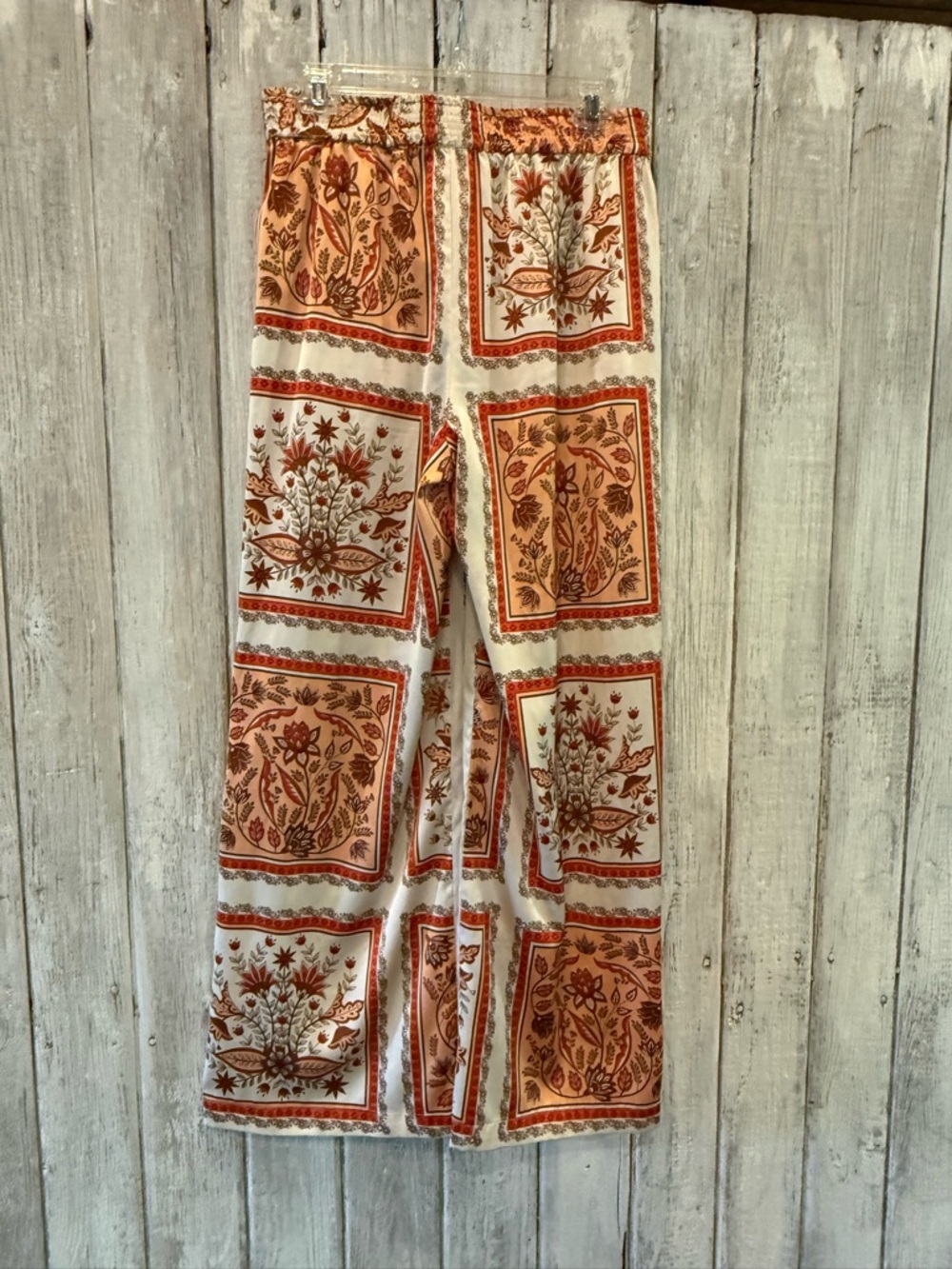 Rachel Zoe Cream Pants with Rust and Brown Floral Panels - Picture 7 of 8